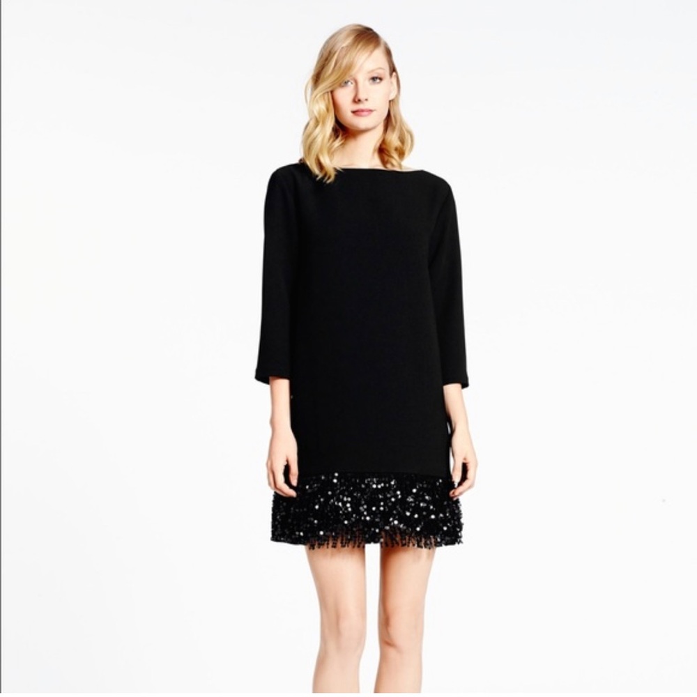 Kate Spade “Las Vegas” Black Sequin Fringe Mini 3/4 Sleeve Cocktail dress